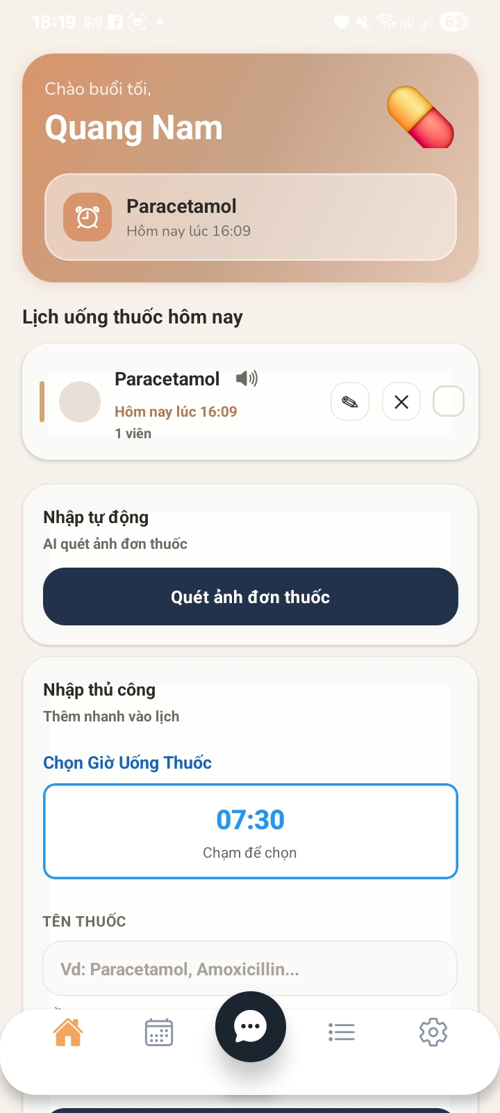 Trợ lý sức khỏe app interface